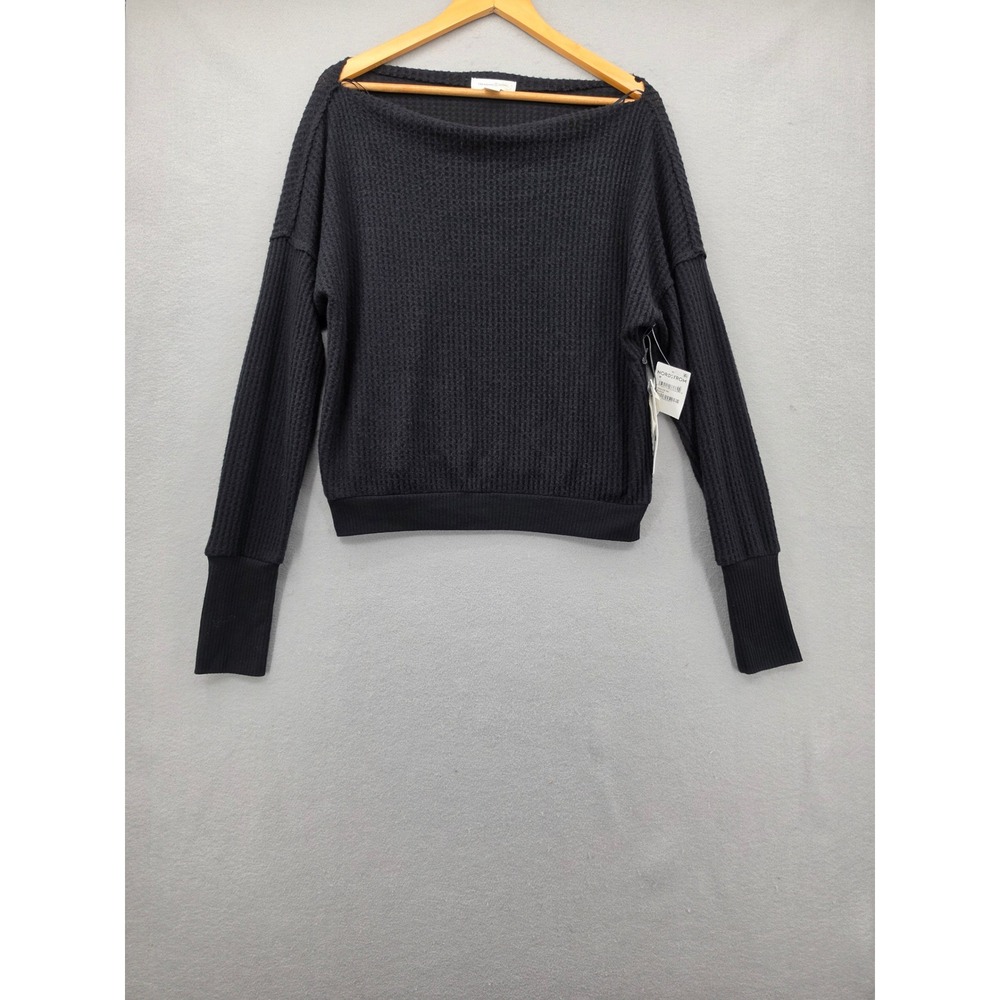 Treasure & Bond Black Waffle Knit Thermal Boat Neck Top NWT M TB446581MI